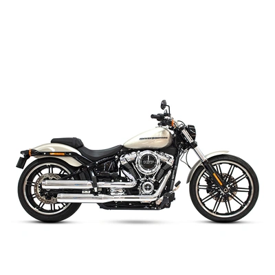 3-1/2in. Slip-On Mufflers - Chrome with Chrome End Caps. Fits Softail Slim, Street Bob, Standard &amp; Low Rider Models 2018-2024 &amp; Breakout &amp; Fat Boy 201